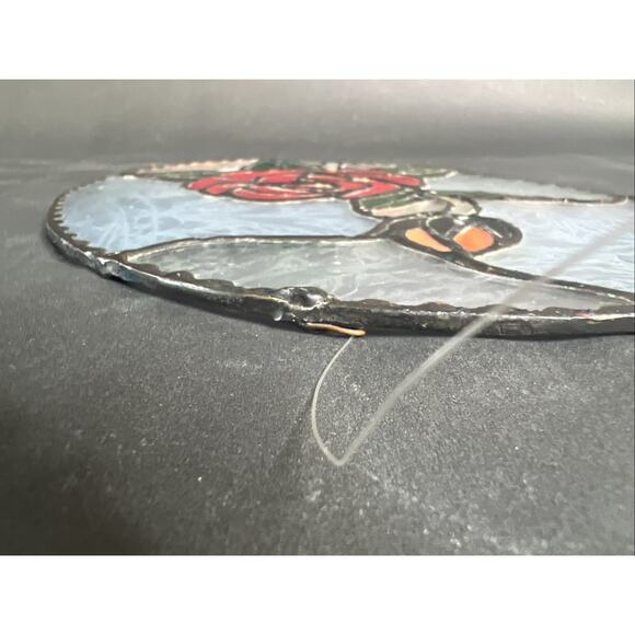 Handmade Stained Glass Red Rose w/Bud Window Hanger 9x7” VTG Floral Panel - Picture 7 of 7